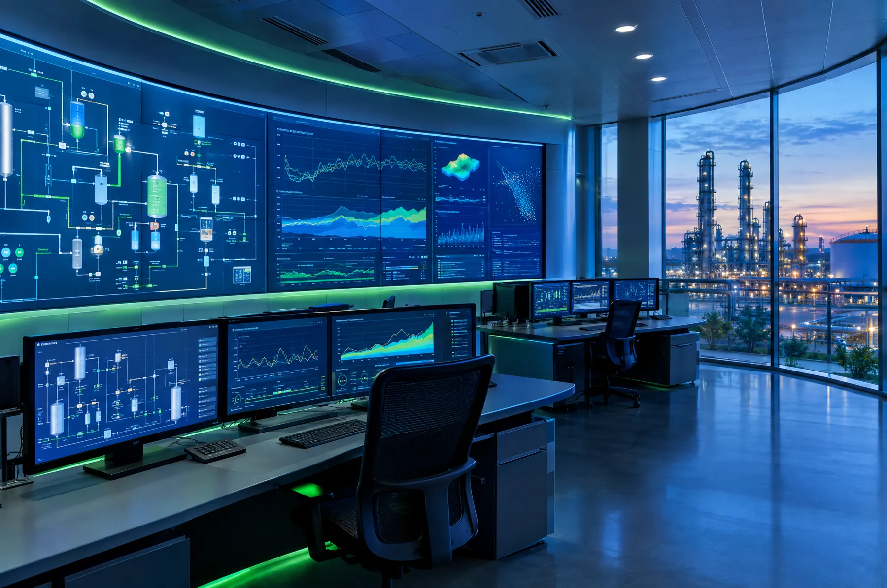 Industrial control room with analytics