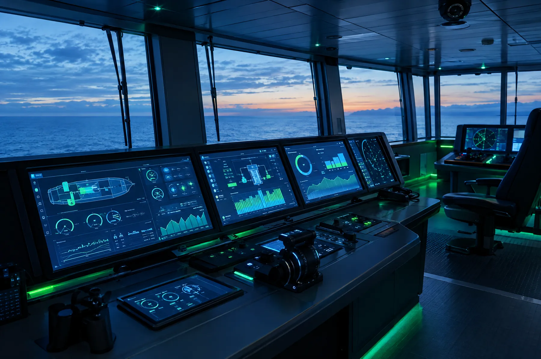 Ship bridge with digital monitoring